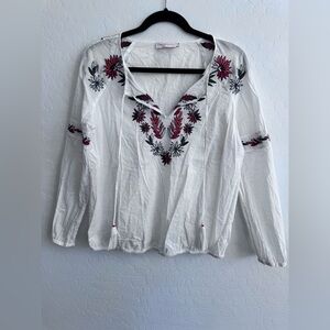 Cute Tory Burch White Blouse with Red and Black Embroidery
